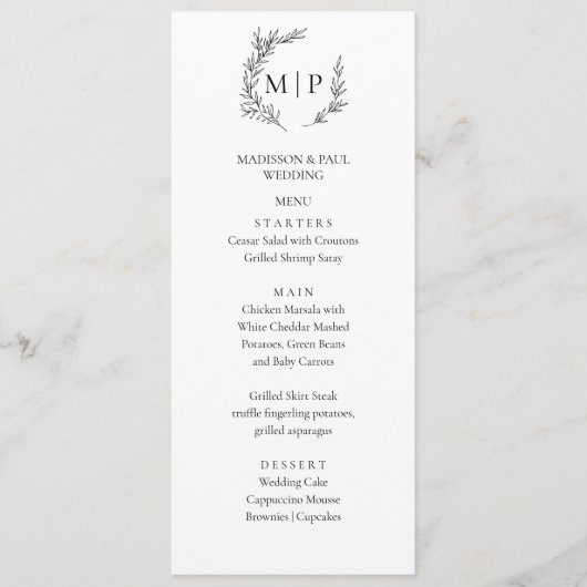 Elegant Monogram Minimalist modern Menu  メニュー (正面)