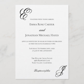 Elegant Monogram Minimalist Wedding 招待状