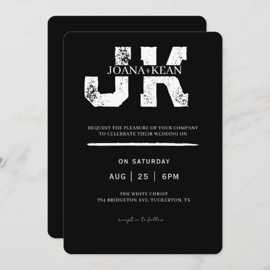 Elegant Monogram Modern Wedding 招待状 (正面/裏面)
