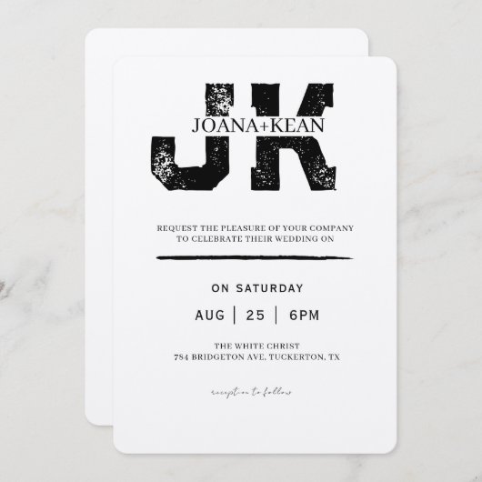 Elegant Monogram Modern Wedding 招待状 (正面/裏面)