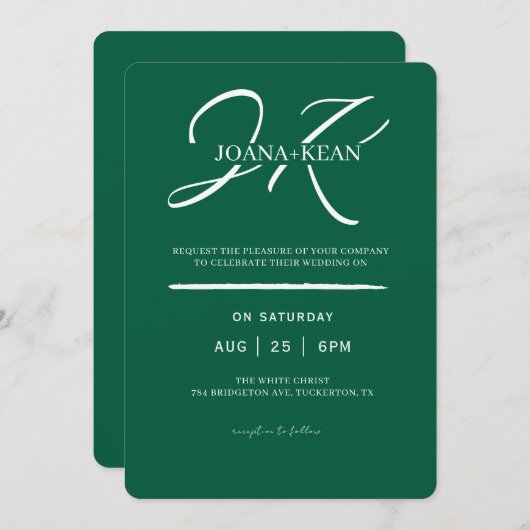 Elegant Monogram Modern Wedding 招待状 (正面/裏面)