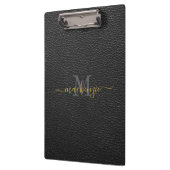 Elegant Monogram Name Black Leather Style クリップボード (左)