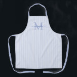 Elegant Monogram Name Blue Stripe エプロン<br><div class="desc">Add a touch of elegance to everyday cooking and baking with this feminine personalized apron. Featuring a soft blue and white striped background, this stylish apron is beautifully finished with your initial and name in a fancy script font, creating a timeless and sophisticated look. Perfect for home cooks, bakers, entertainers,...</div>