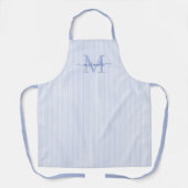 Elegant Monogram Name Blue Stripe エプロン (正面)