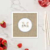 Elegant Monogram Name Country Chic Style Burlap スタンダードカクテルナプキン (インサイチュ)