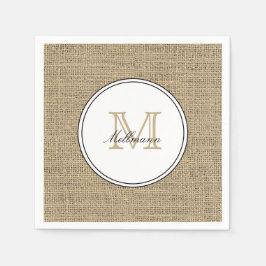 Elegant Monogram Name Country Chic Style Burlap スタンダードカクテルナプキン
