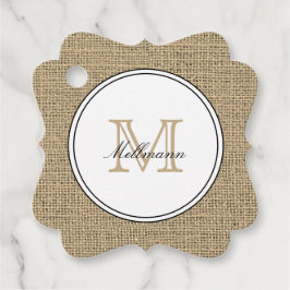 Elegant Monogram Name Country Chic Style Burlap フェイバータグ