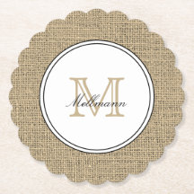 Elegant Monogram Name Country Chic Style Burlap