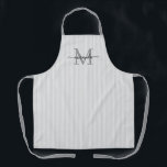Elegant Monogram Name Gray Stripe エプロン<br><div class="desc">Add a touch of elegance to everyday cooking and baking with this feminine personalized apron. Featuring a soft gray and white striped background, this stylish apron is beautifully finished with your initial and name in a fancy script font, creating a timeless and sophisticated look. Perfect for home cooks, bakers, entertainers,...</div>