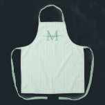 Elegant Monogram Name Green Stripe エプロン<br><div class="desc">Add a touch of elegance to everyday cooking and baking with this feminine personalized apron. Featuring a soft green and white striped background, this stylish apron is beautifully finished with your initial and name in a fancy script font, creating a timeless and sophisticated look. Perfect for home cooks, bakers, entertainers,...</div>