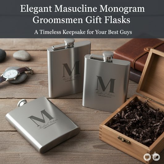 Elegant Monogram & Name Groomsmen Gift Flask フラスク