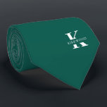 Elegant Monogram   Name | Pine Green | One-Sided ネクタイ<br><div class="desc">An elegant one-sided necktie featuring a bold white monogram across a deep Pine Green background. Atop this monogram sits your first or last name spelled out in all capitals.</div>