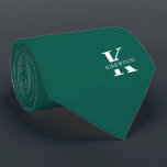Elegant Monogram   Name | Pine Green | One-Sided ネクタイ<br><div class="desc">An elegant one-sided necktie featuring a bold white monogram across a deep Pine Green background. Atop this monogram sits your first or last name spelled out in all capitals.</div>