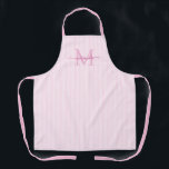 Elegant Monogram Name Pink Stripe エプロン<br><div class="desc">Add a touch of elegance to everyday cooking and baking with this feminine personalized apron. Featuring a soft pink and white striped background, this stylish apron is beautifully finished with your initial and name in a fancy script font, creating a timeless and sophisticated look. Perfect for home cooks, bakers, entertainers,...</div>