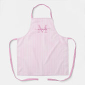 Elegant Monogram Name Pink Stripe エプロン (正面)