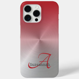 Elegant Monogram Name Red Ombre Faux Metal Case iPhone 15 Pro Maxケース