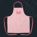 Elegant Monogram Name Red Stripe エプロン<br><div class="desc">Add a touch of elegance to everyday cooking and baking with this feminine personalized apron. Featuring a soft red and white striped background, this stylish apron is beautifully finished with your initial and name in a fancy script font, creating a timeless and sophisticated look. Perfect for home cooks, bakers, entertainers,...</div>