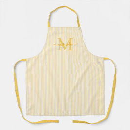 Elegant Monogram Name Yellow Stripe エプロン