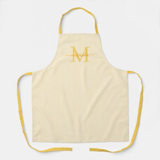 Elegant Monogram Name Yellow Stripe エプロン (正面)
