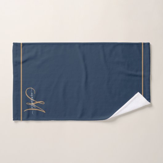 Elegant Monogram Navy Gold Script Name  バスタオルセット (ハンドタオル)