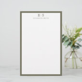 Elegant Monogram Olive Green Border 便箋 (スタンド正面)
