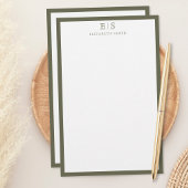 Elegant Monogram Olive Green Border 便箋