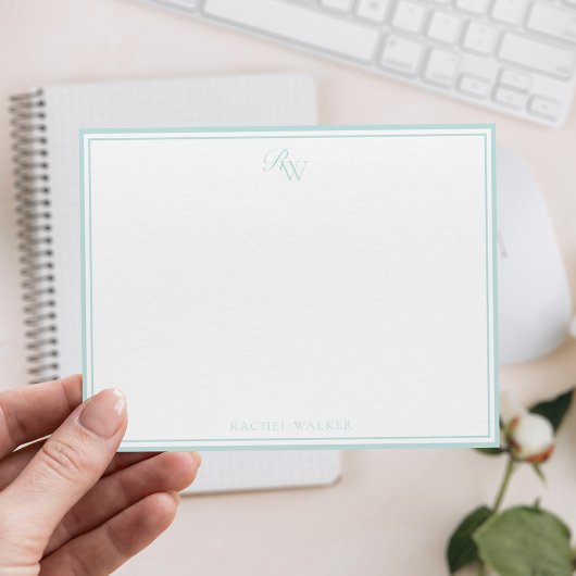 Elegant Monogram Pale Blue Two Border ノートカード