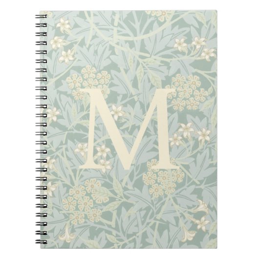 Elegant Monogram Pastel Green Jasmine Floral ノートブック (正面)