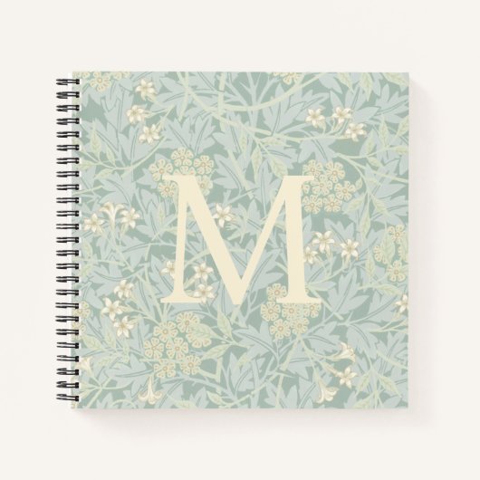 Elegant Monogram Pastel Green Jasmine Floral ノートブック (正面)