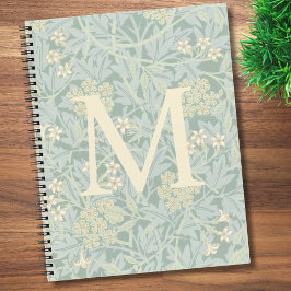 Elegant Monogram Pastel Green Jasmine Floral ノートブック