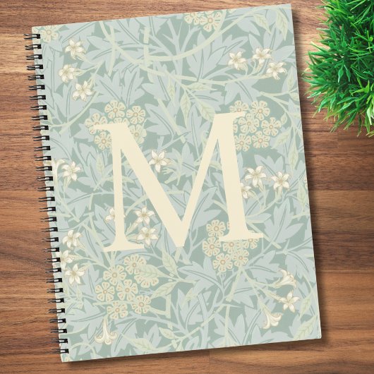 Elegant Monogram Pastel Green Jasmine Floral ノートブック