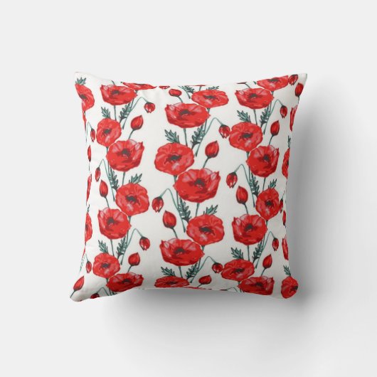 Elegant monogram pattern with red poppy flowers クッション (裏面)