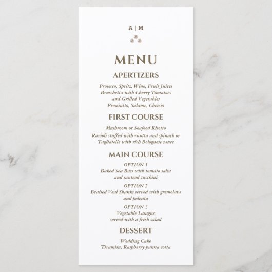 Elegant Monogram Pearl Christian Wedding Menu メニュー (正面)