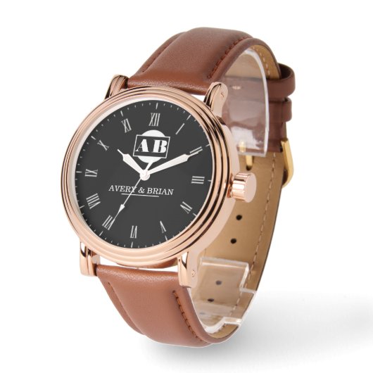  Elegant Monogram Personalized Wedding Anniversary 腕時計 (傾斜)