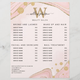Elegant Monogram Pink Gold Marble Agate Price List チラシ