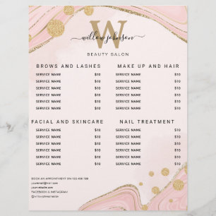 Elegant Monogram Pink Gold Marble Agate Price List チラシ