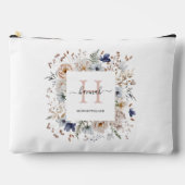 Elegant Monogram Pretty Beige Blue Flowers Floral アクセサリーポーチ (正面)