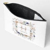Elegant Monogram Pretty Beige Blue Flowers Floral アクセサリーポーチ (見開き)