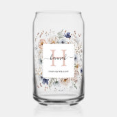 Elegant Monogram Pretty Beige Blue Flowers Floral ガラス缶 (正面)