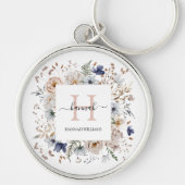 Elegant Monogram Pretty Beige Blue Flowers Floral キーホルダー (正面)