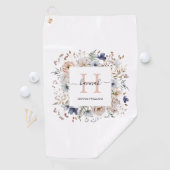 Elegant Monogram Pretty Beige Blue Flowers Floral ゴルフタオル (インサイチュ)