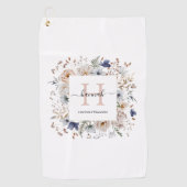 Elegant Monogram Pretty Beige Blue Flowers Floral ゴルフタオル (正面)