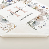 Elegant Monogram Pretty Beige Blue Flowers Floral シェルパブランケット (3/4)