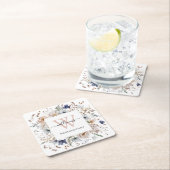 Elegant Monogram Pretty Beige Blue Flowers Floral スクエアペーパーコースター (インサイチュ)