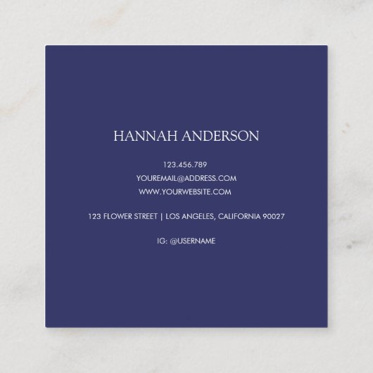 Elegant Monogram Pretty Beige Blue Flowers Floral スクエア名刺 (裏面)