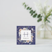 Elegant Monogram Pretty Beige Blue Flowers Floral スクエア名刺 (スタンド正面)