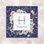 Elegant Monogram Pretty Beige Blue Flowers Floral スクエア名刺