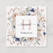 Elegant Monogram Pretty Beige Blue Flowers Floral スクエア名刺 (正面)