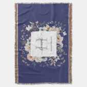 Elegant Monogram Pretty Beige Blue Flowers Floral スローブランケット (正面縦)