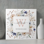 Elegant Monogram Pretty Beige Blue Flowers Floral タイル